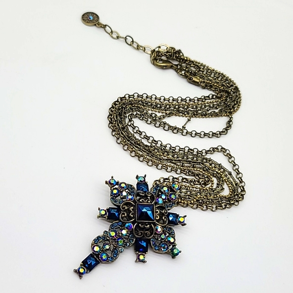Sweet Romance "PEACOCK MIDNIGHT" Bronze & Deep Blue Swarovski Crystals Cross ✝️ - Picture 9 of 13